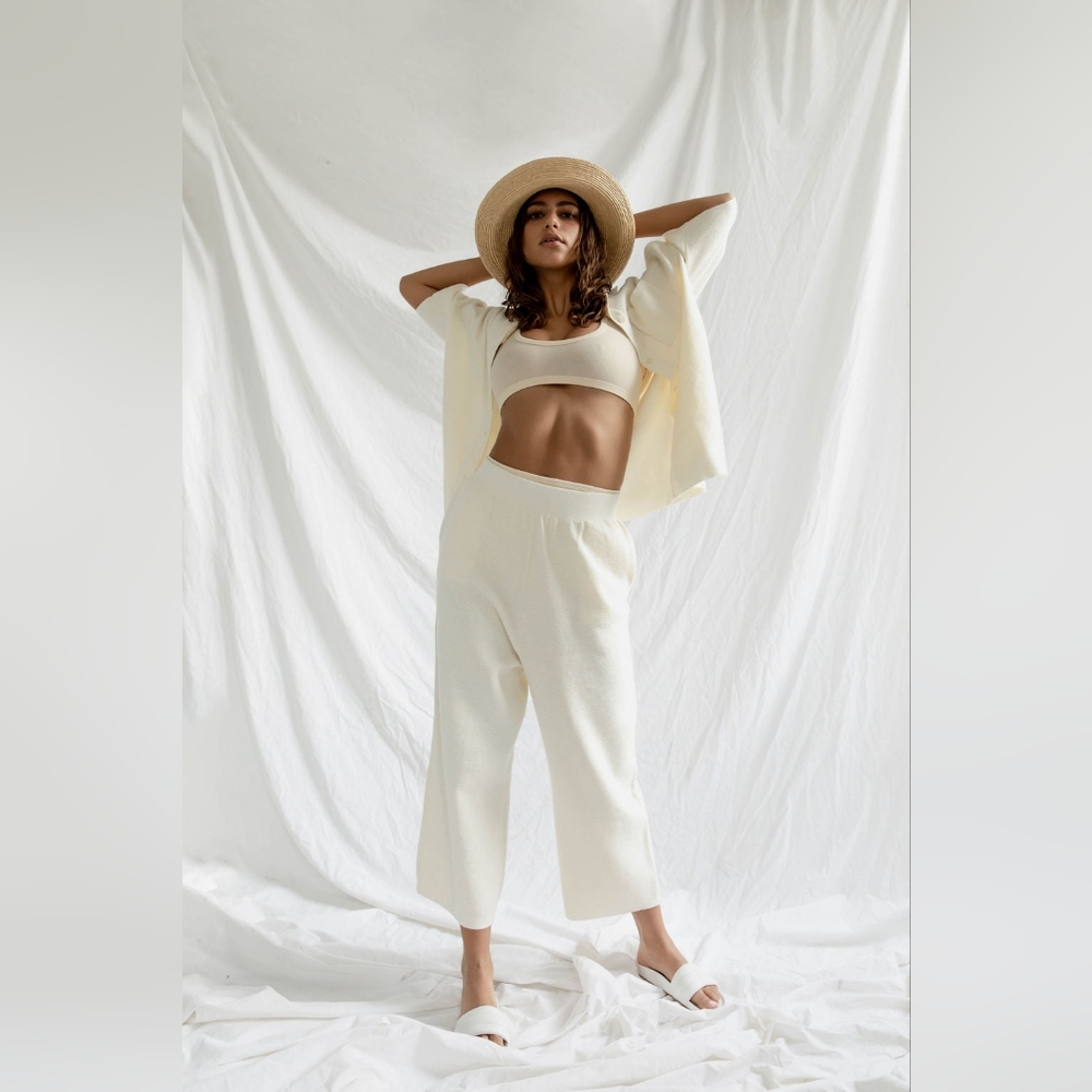 James Street Co Waffle Pants in Linen Color, cashmere cotton blend